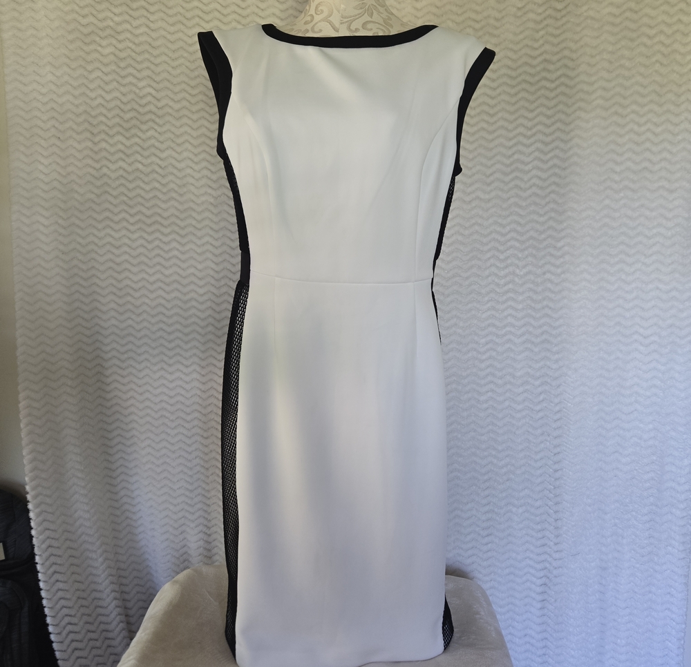 Calvin Klein White Midi Sheath Dress with Black Trim